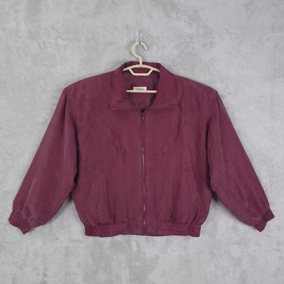 Vintage Bogari 100% Silk Bomber Jacket Windbreaker Womens M Full Zip 80s 90s Y2K - Picture 1 of 12